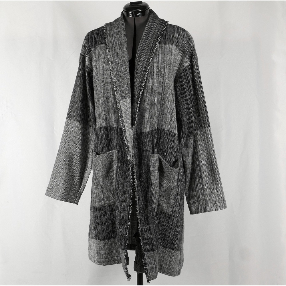 Eileen Fisher Organic Cotton Hazy Blocks Shawl Duster Cardigan Women's S / M